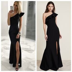 LIKELY Kane One Shoulder Ruffle Gown Black Size 2 Slit Mermaid Formal